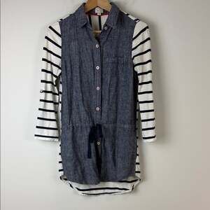 Anthropologie Striped Linen blend Tunic Top Size Extra Small